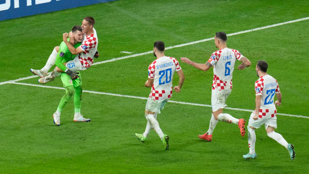 Croatia celebrates a win after a penalty shootout